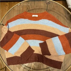 Cropped sweater, barley worn, blue, tan and brown, from graffiti boutique
